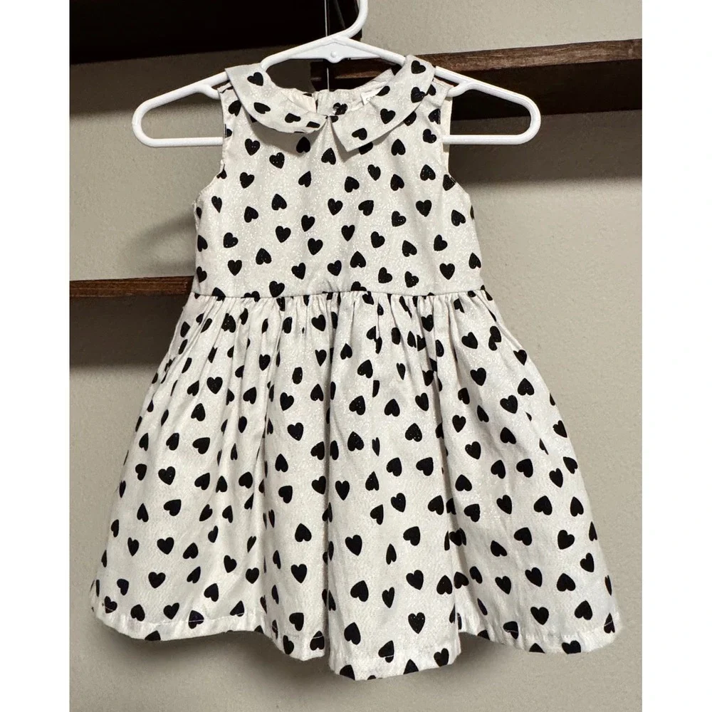Carter's Dress Collared White & Black Heart Print Mod Special Occasion 6 Months